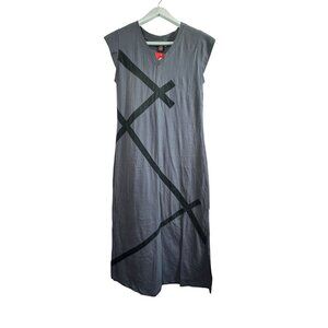 Cupcake International Gray Geometric V-Neck Midi Dress Medium Cap Sleeve New